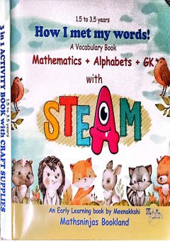 A vocabulary Activity Board Book kit: How I met my words! Math+ alphabets + GK with steam and stem activities for 1 to 3.5 years + craft supplies + wipe and clean by Mathsninjas Bookland